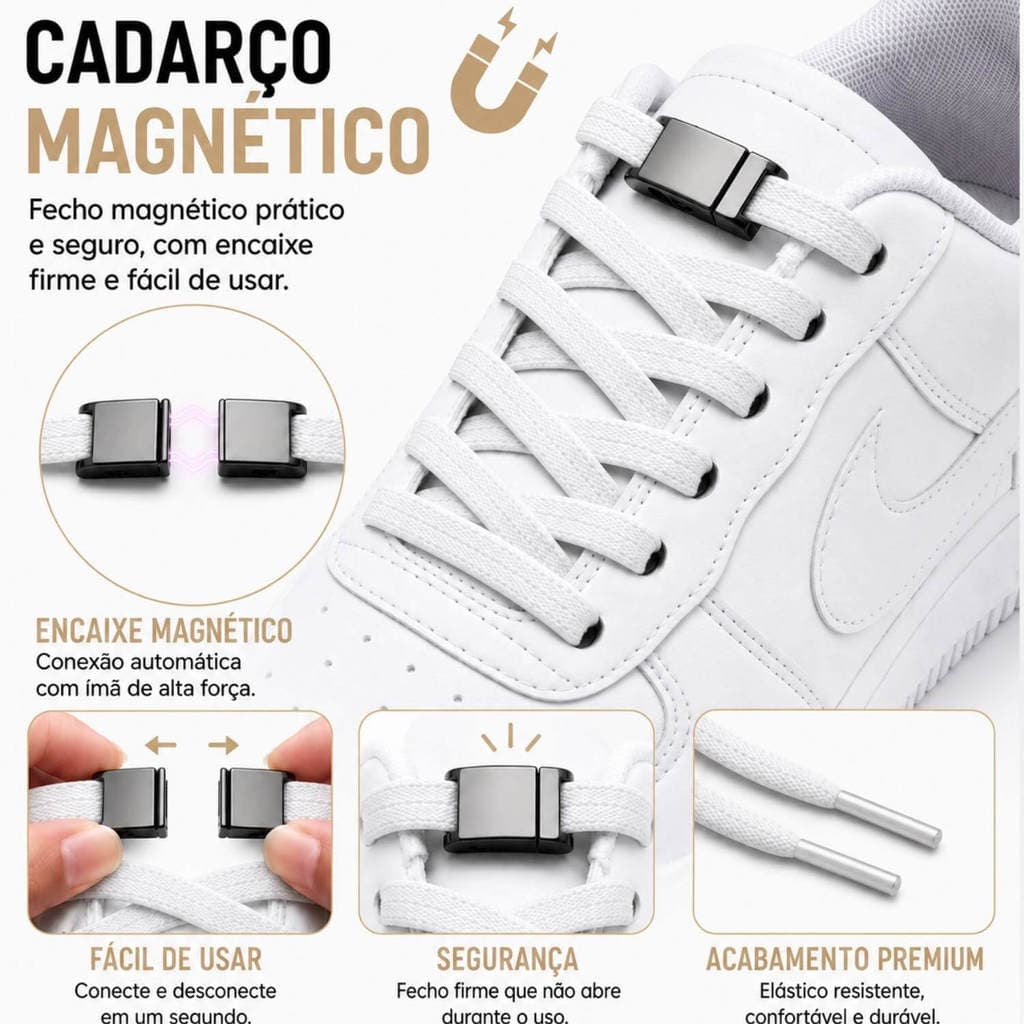 Par de Cadarço Elástico com Fecho Magnético Branco