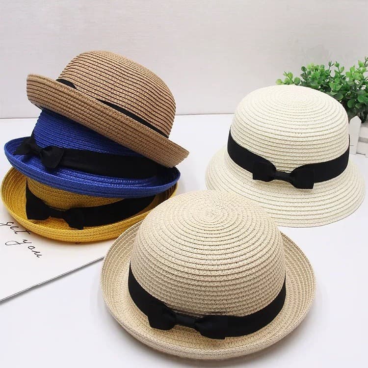 Chapéu feminino verão versão coreana arco chapéu de palha na moda pai-filho chapéu superior pimenta cúpula chapéu de sol