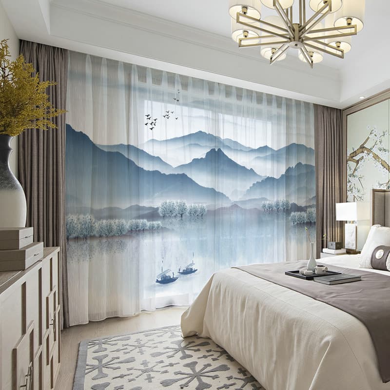 Moderno novo chinês paisagem pintura cortinas quarto janela tela cortinas sala de estar sala de jantar caixa Semi-comple