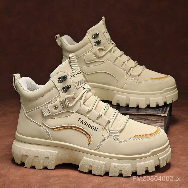 Botas masculinas de cano alto, novo estilo de primavera, botas Martin masculinas com solas grossas e antiderrapantes par