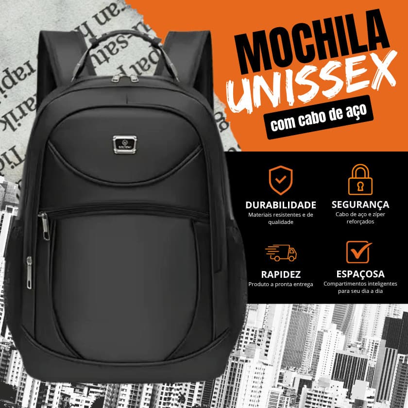 Mochila Resistente para Viagem com Cabo de Aço Reforçado Unissex