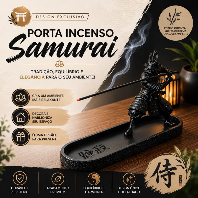 Incensário guerreiro samurai  Decorativo Porta Incenso Aconchegante Zen Spa acompanha 3 incenso sortido