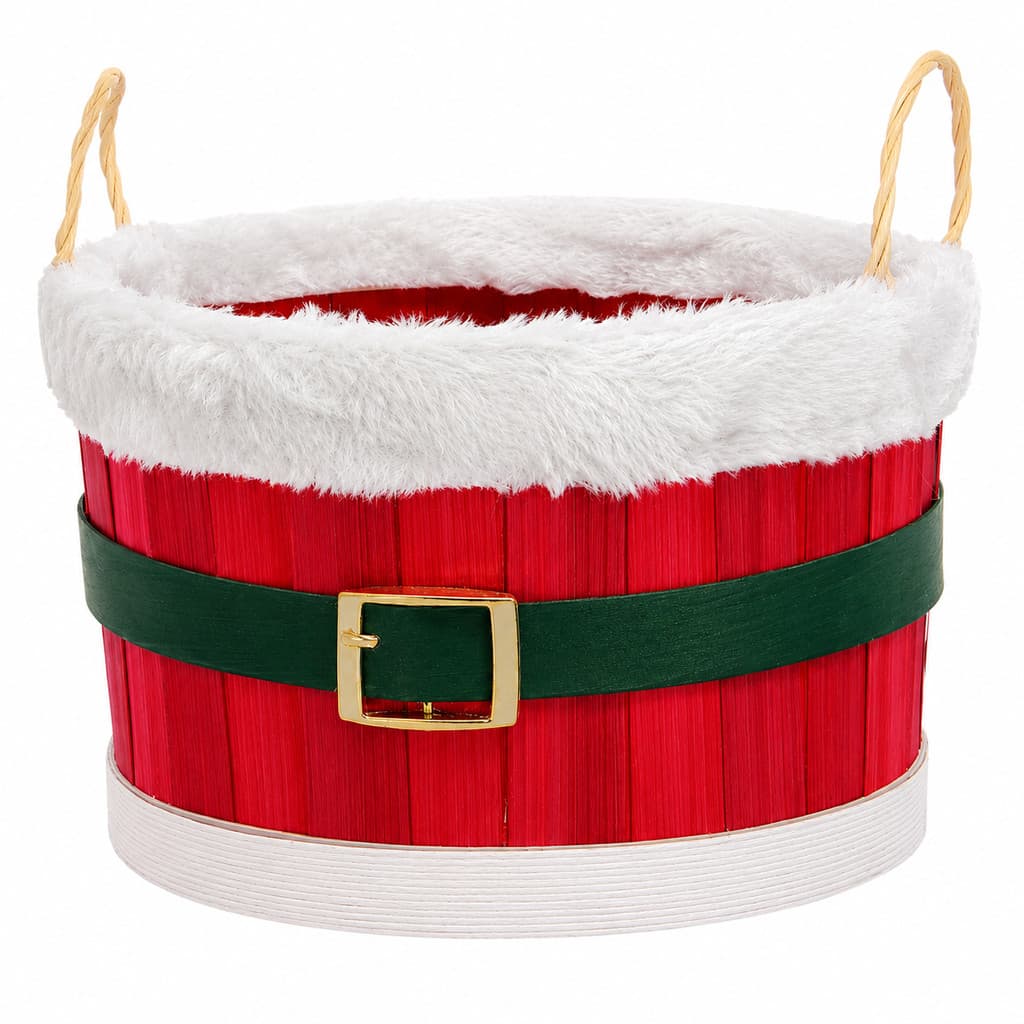 Cesta de Natal Vermelha Papai Noel com Cinto, Veludo e Alça - Zein