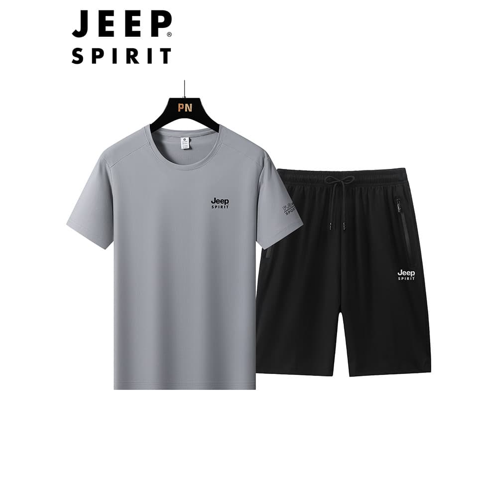 JEEP SPIRIT Masculino Verão Em Torno Do Pescoço De Seda Gelo Shorts De Manga Curta De Secagem Rápida Estilo Esportivo Te