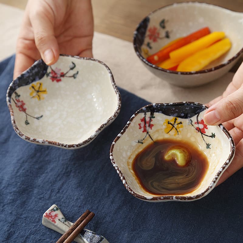 Prato de sabor de cerâmica estilo japonês pintado à mão Underglaze cor talheres doméstico molho de soja tempero prato 13