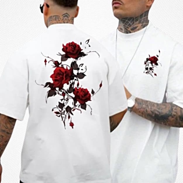 Camiseta Oversized Masculina Rosas Streetwear Moda Urbana