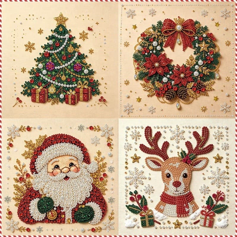 Kit de pintura natalina artesanal com pérolas, kit completo de arte com cristais, decoração de parede com Papai Noel de