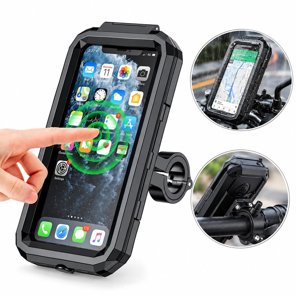 Suporte Celular Moto Antifurto c/ Capa Impermeável - Universal p/ Chuva e Sol - Fixação Firme