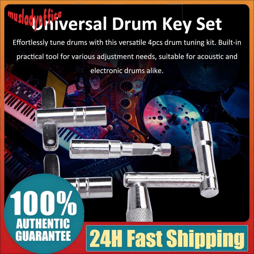 Conjunto de chaves de tambor de metal, 4 peças, ferramentas de ajuste com chave e chaves para kit de bateria eletrônica