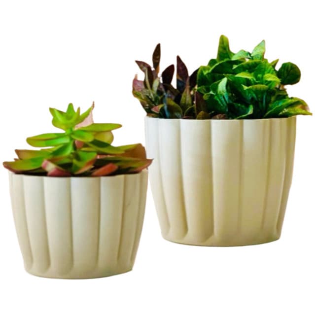 Conjunto 2 Vasos Arredondado Ondulado N1 N2 Estilo Fibra de Vidro Ornamental P/ Plantas Varanda Jardim Sala Decoração