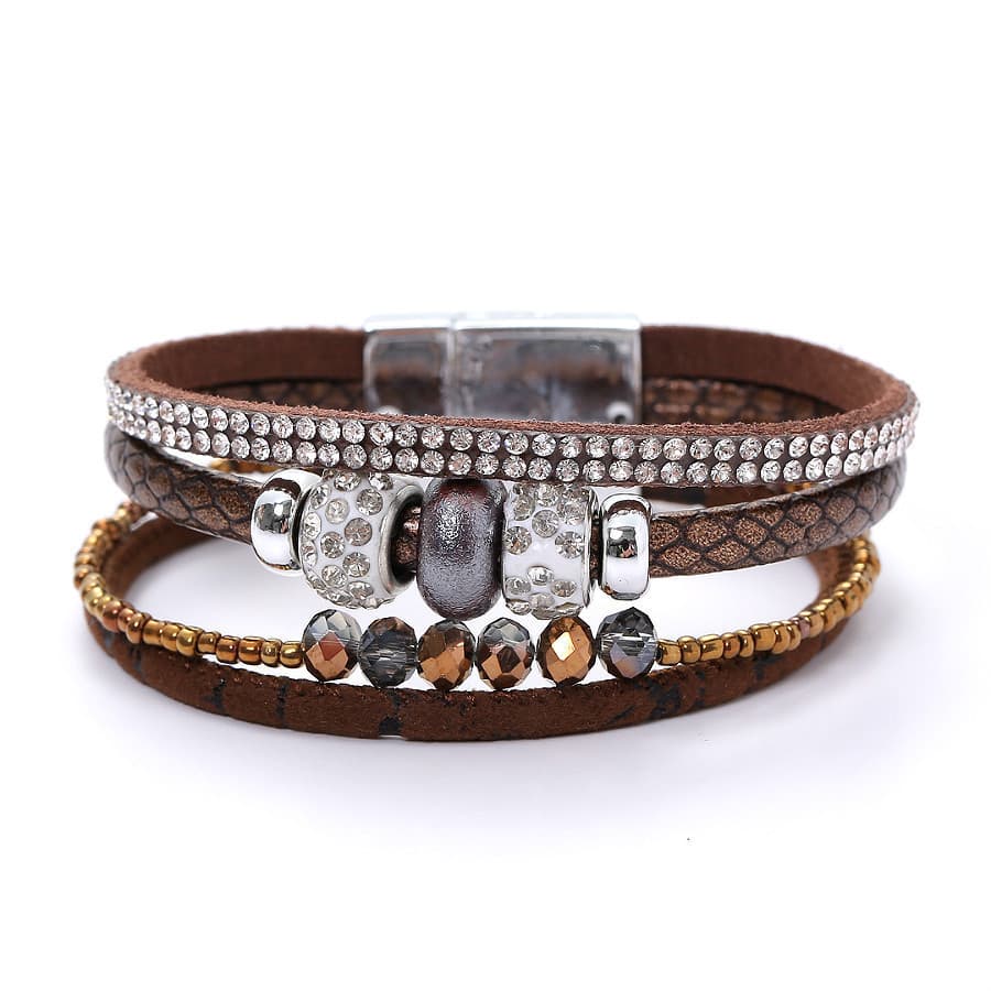 Pulseira feminina de couro estilo boêmio pulseira magnética da sorte