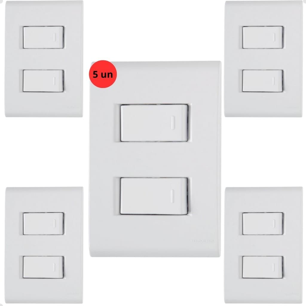 Kit 5 Interruptor Duplo 2 Teclas Liz Branco Tramontina