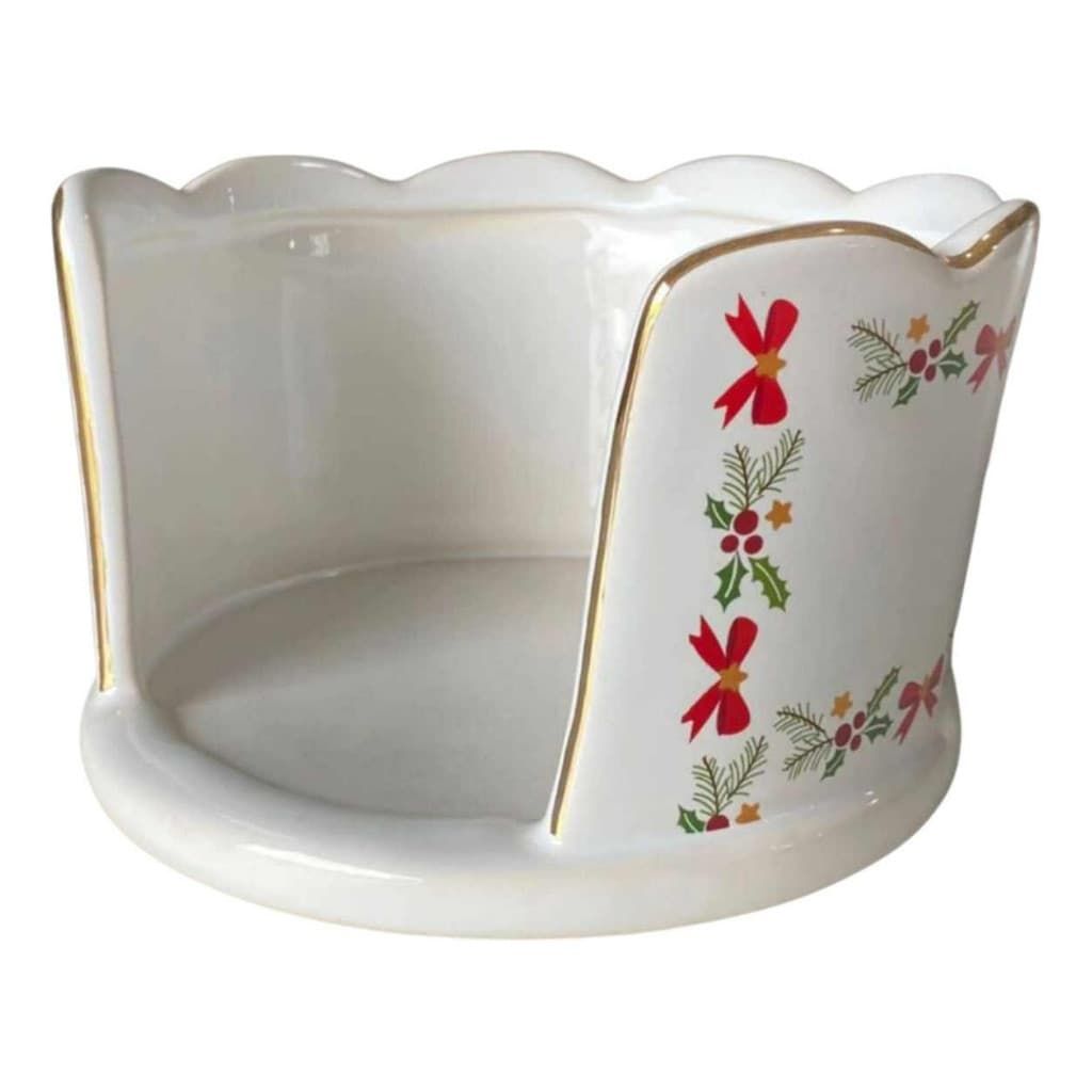 Porta Panetone De Cerâmica Filete Ouro Mesa Posta Natal Gde