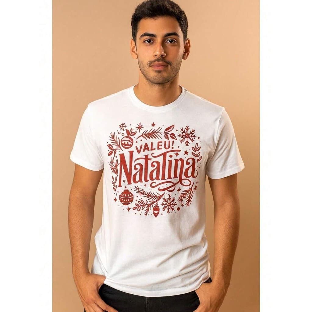 Camiseta Camisa  Unissex Natalina Valeu 100% Algodão Estampa Casual Confortável Estilosa Especial de Natal