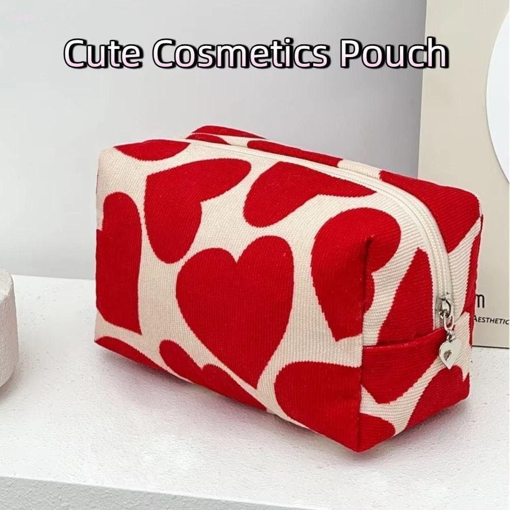 Bolsa De Maquiagem ADAMES Love Pattern , Linda Cosméticos Em Formato De Coração De Grande Capacidade , Armazenamento De