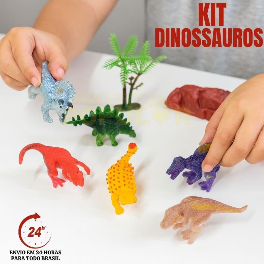 Dinossauro Borracha Kit C/ 8 Miniatura Brinquedo Infantil