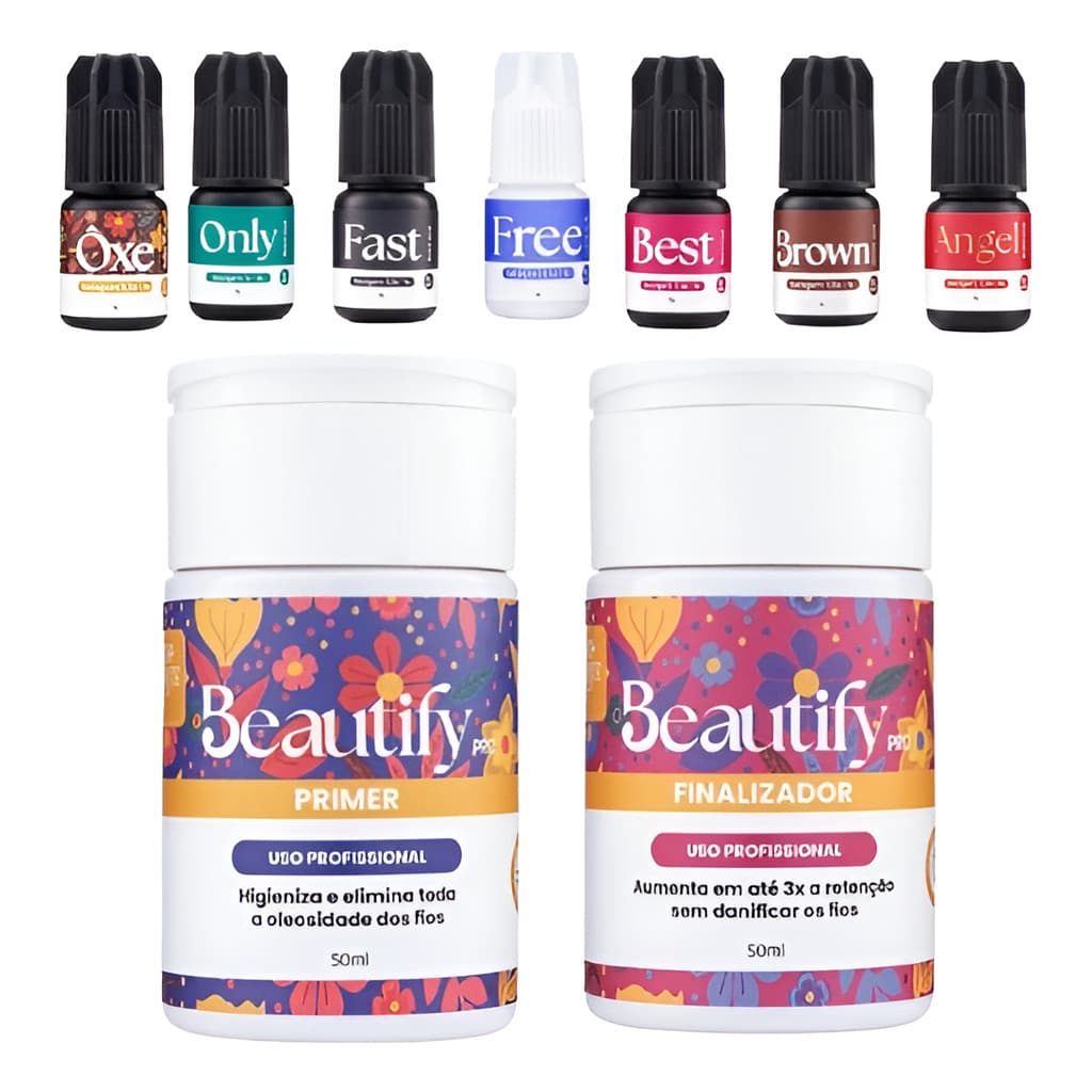 Kit Retenção De Cílios Finalizador Primer Cola Beautify Pro