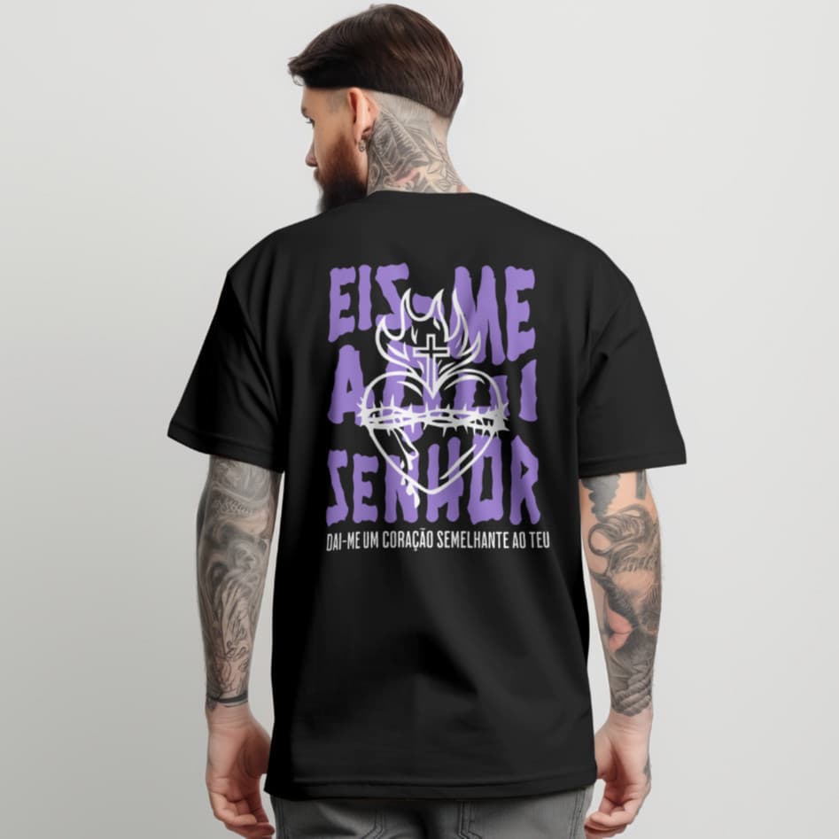 Camiseta Eis-me aqui Senhor Cristã 100% Algodão Premium