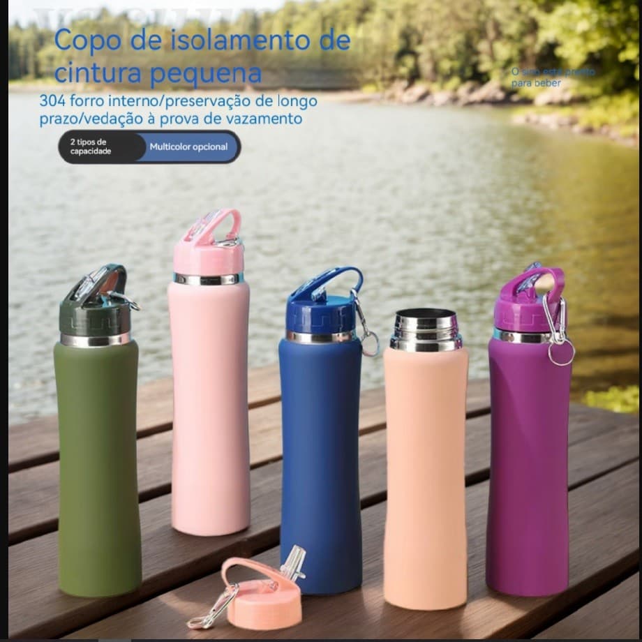 Garrafa Térmica Portátil Inox 750ml Com Tampa Bico Segurança Ideal Para Café Chá E Viagem