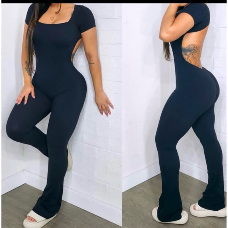 Macacão flare moda feminina suplex Costa nua