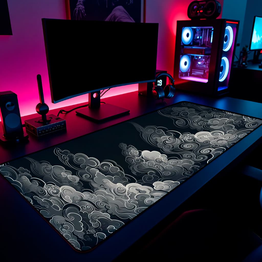 Mouse Pad Gamer Nuvens Oriental 65x30cm / 80x40cm / 90x50cm / 120x60cm / Borda Costurada