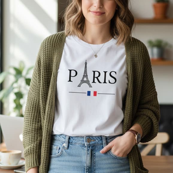Camiseta TShirt Feminina Blusa Paris 100% Algodão Casual Confortável Moda