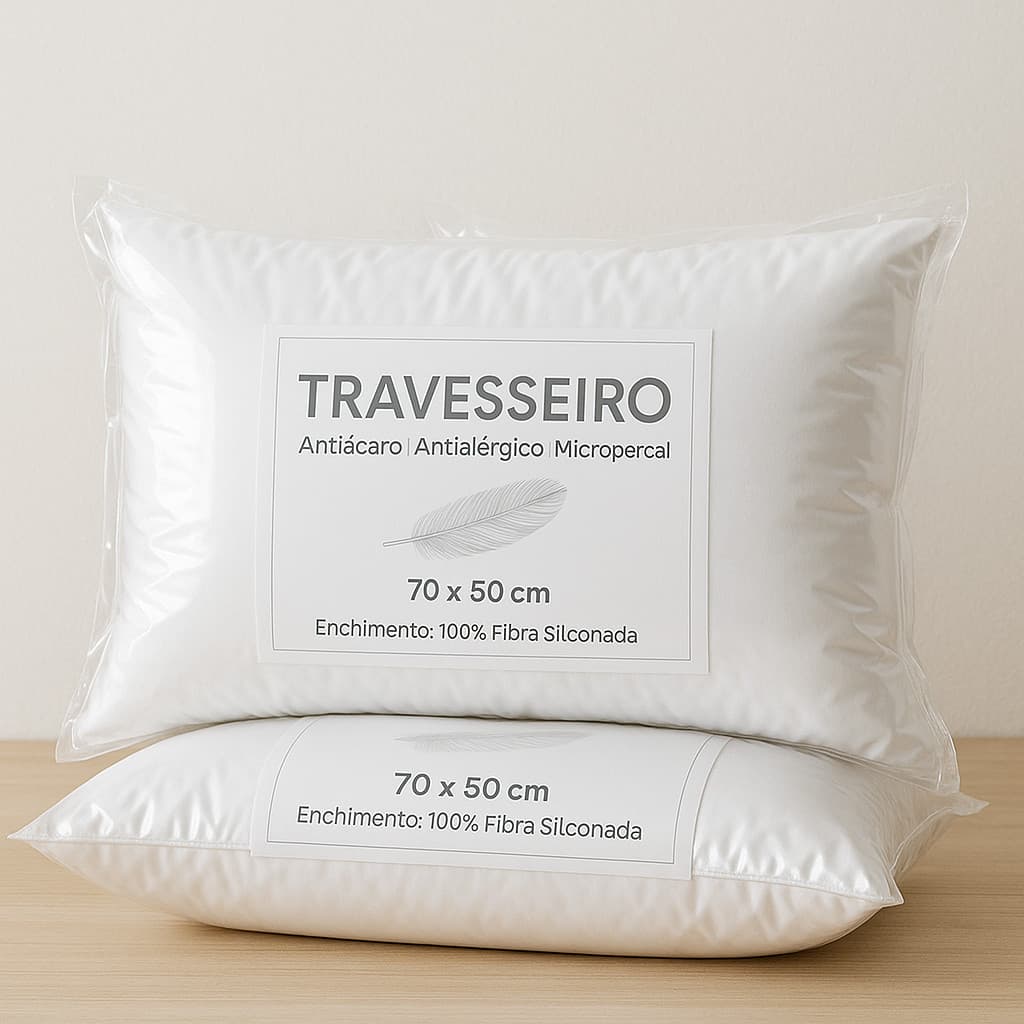 Kit 2 Travesseiros Premium 70×50 cm Percal 200 Fios – Antialérgico & Antiácaro