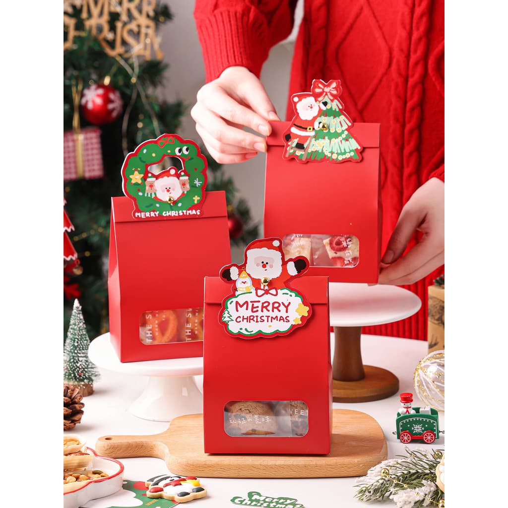 Saco de presente de natal caixa de presente pequeno presente véspera de natal lembrança das crianças doces biscoito emba