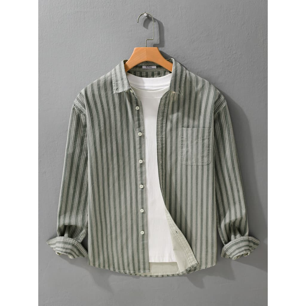 Americano High-Ding Retro listras verticais camisa de manga comprida masculina 2025 novo estilo outono Casual Commuter c