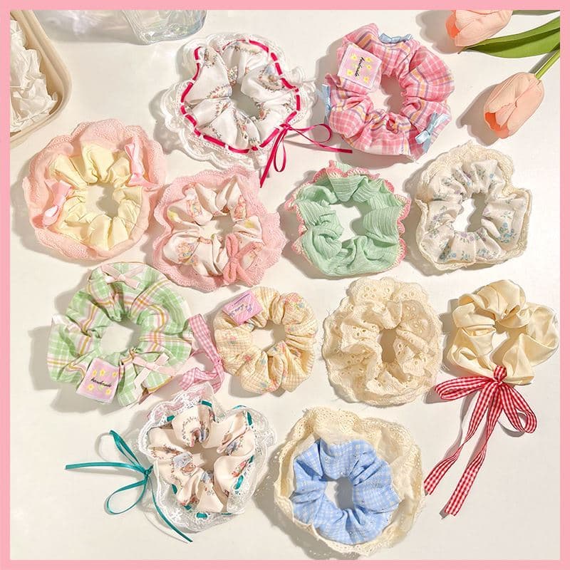 Crianças rosa doce menina Scrunchy laço de cabelo menina 2025 Floral gravata cabelo rabo de cavalo cabeça corda borracha