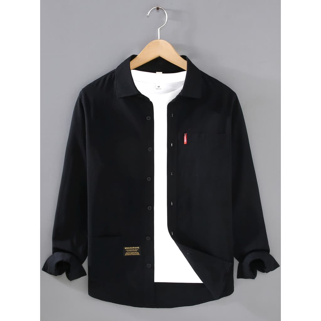 High-End preto camisa de manga comprida masculina primavera outono solto Casual camisa de algodão puro americano Street