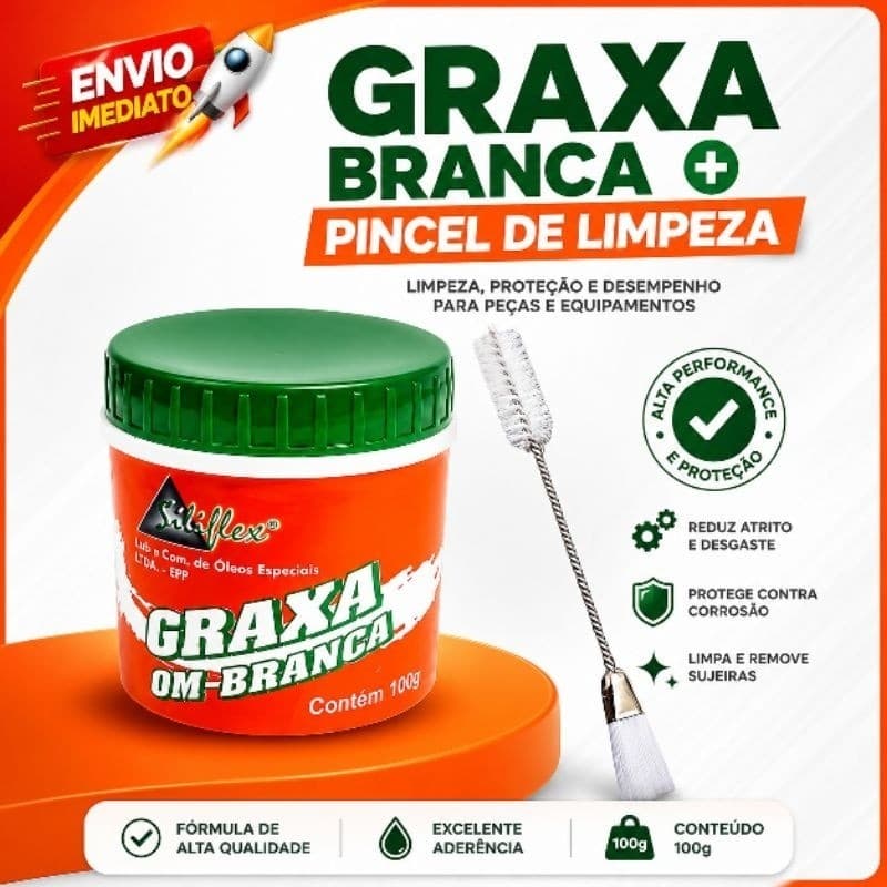 Kit Graxa Branca Siliflex 100g + Pincel Limpeza  Para Maquina de Costura