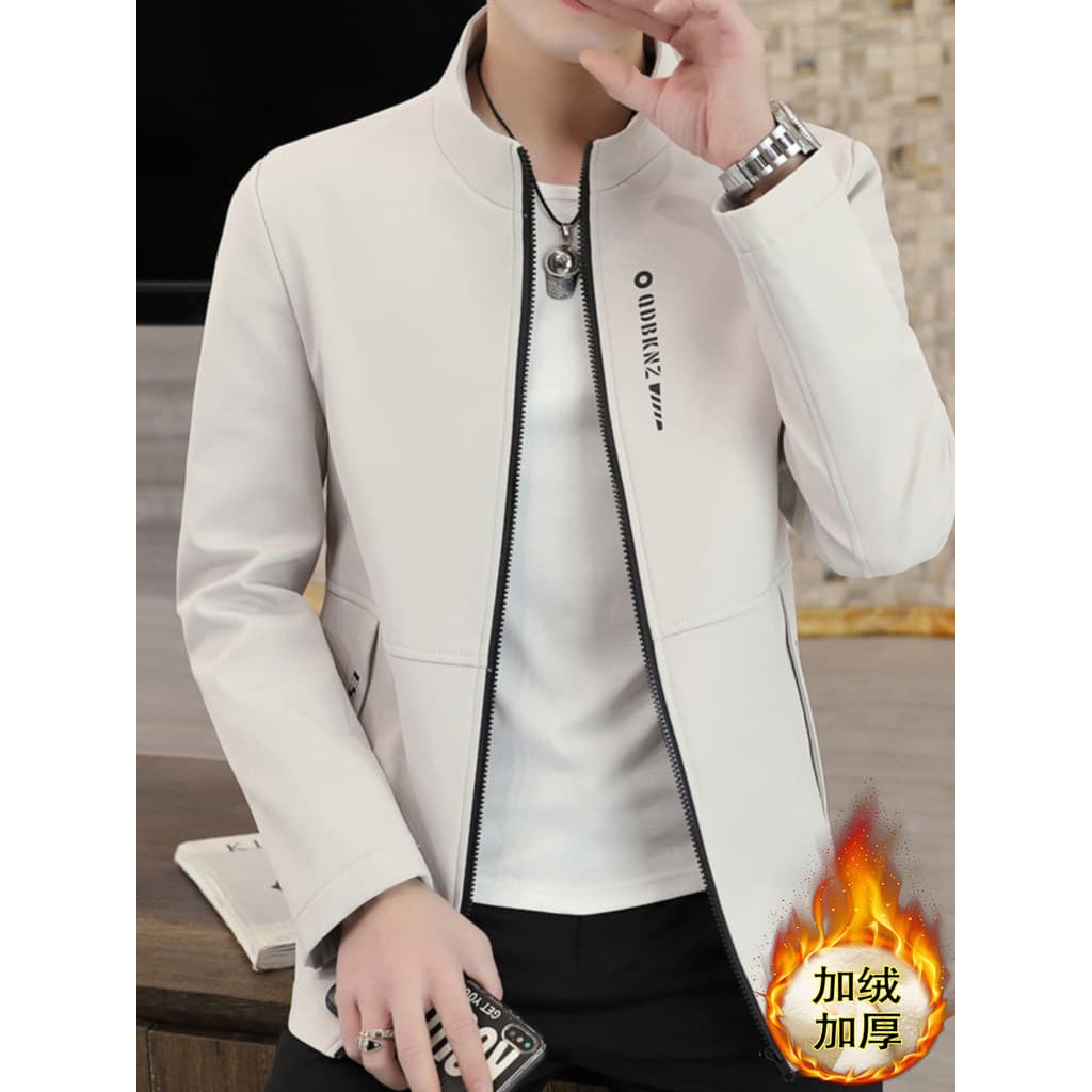 Forro de lã engrossado jaqueta masculina versão coreana magro-ajuste outono inverno gola alta jaqueta masculina na moda