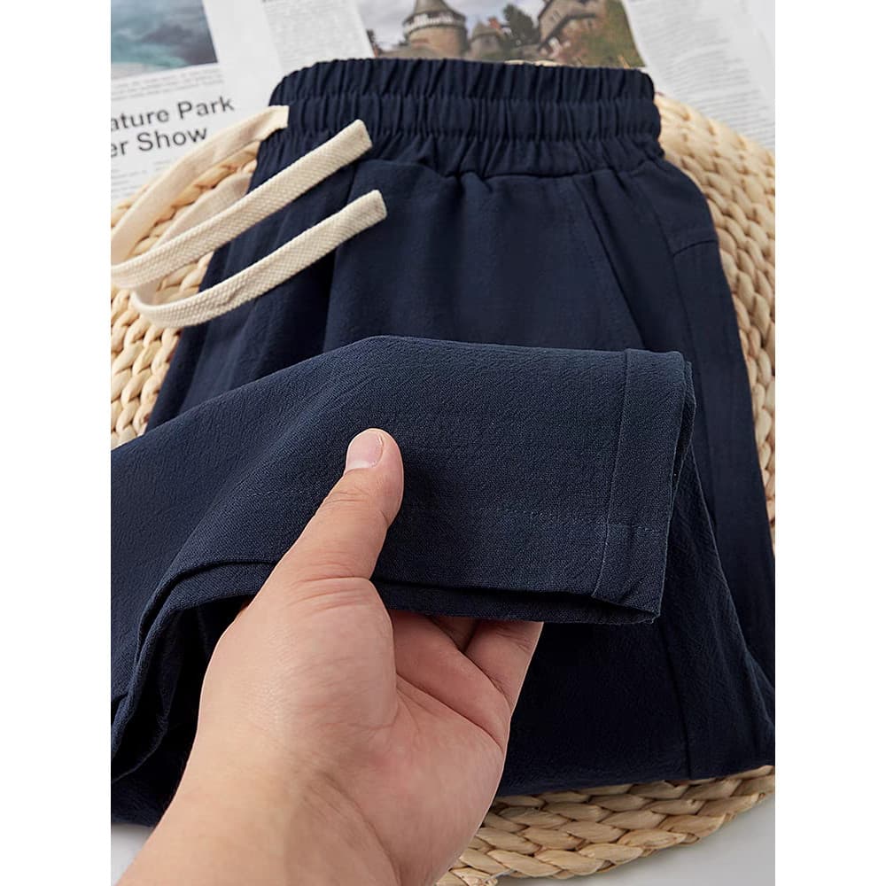 Shorts de linho de algodão de alta qualidade masculino verão fino calças grandes casuais calças médias soltas exterior u