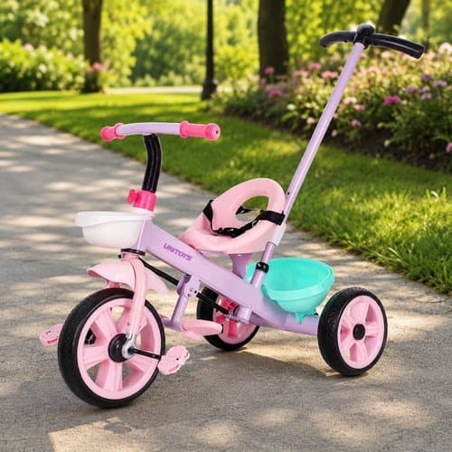 Triciclo Infantil Empurrador Ajustavel Rosa Seguro Confortavel Passeio Meninas