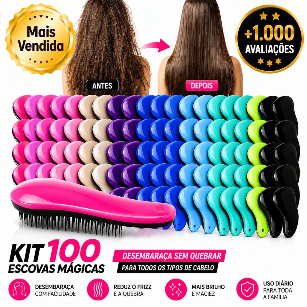 Kit 100 Escovas Mágicas premium pra cabelo Anti Frizz - De Desembaraçar Cabelo
