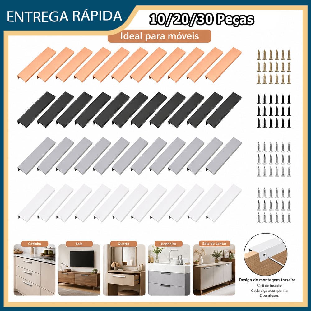 10/20/30 Puxadores De Gaveta Armario Slim Aluminio Retro,para Armários/gavetas/guarda-roupas/gavetas
