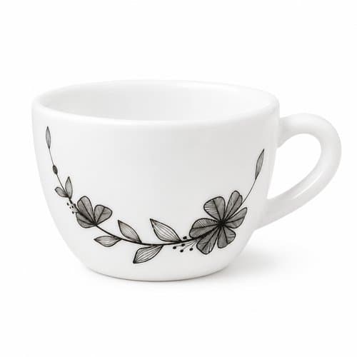 Jogo 6 Xícaras Chá Café 130ml Branco Floral Cerâmica Premium Mesa Posta Cantinho do Café Presente Decoração Cozinha