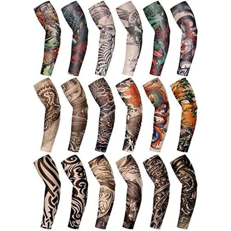 Geyoga 18 Peças Mangas De Tatuagem Temporária Para Homens Braço De Resfriamento Proteção UV Sol Antiderrapante Capa Ativ