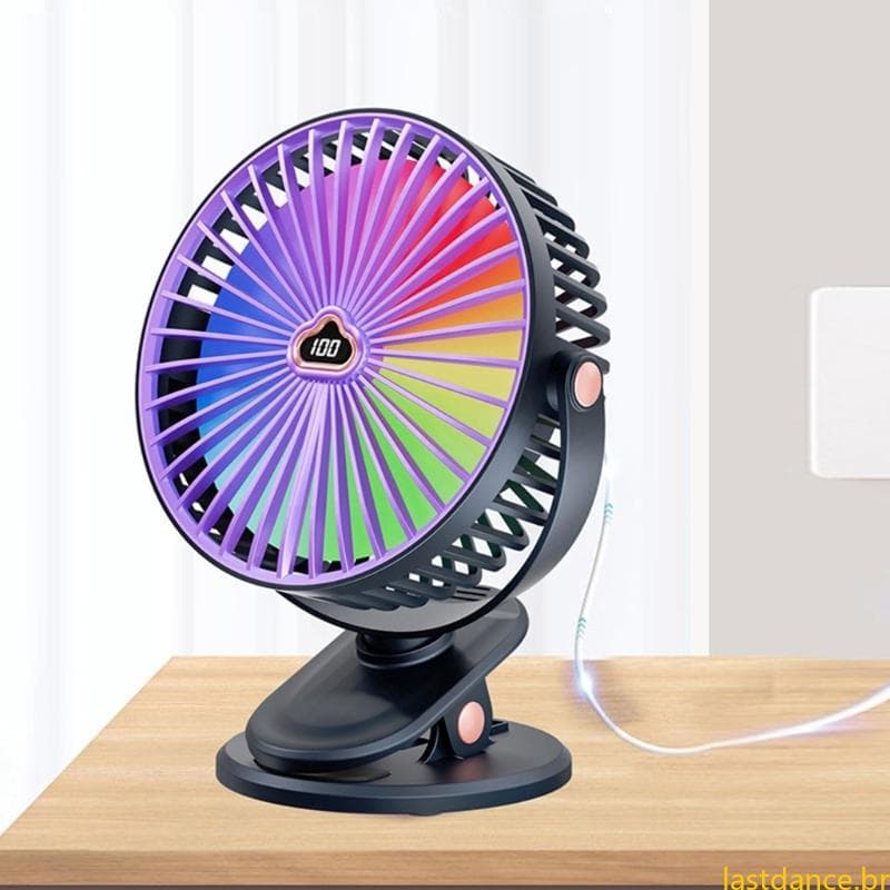 Ventilador Clipe Flexível Las Resfriamento Recarregável USB Velocidade Ajustável 100 Luz Colorida Para