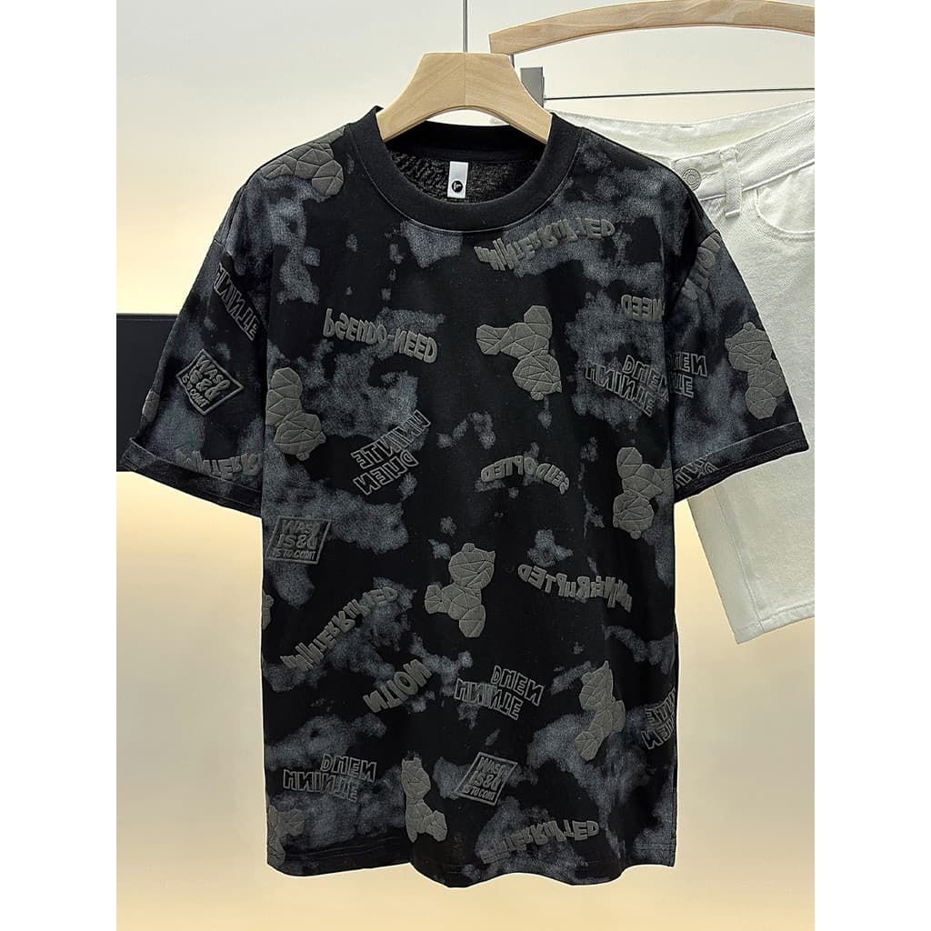 HPCP High-End Jacquard Full Print Design Camiseta Masculina Verão Novo Estilo Masculino Solto Manga Curta Meia Camiseta