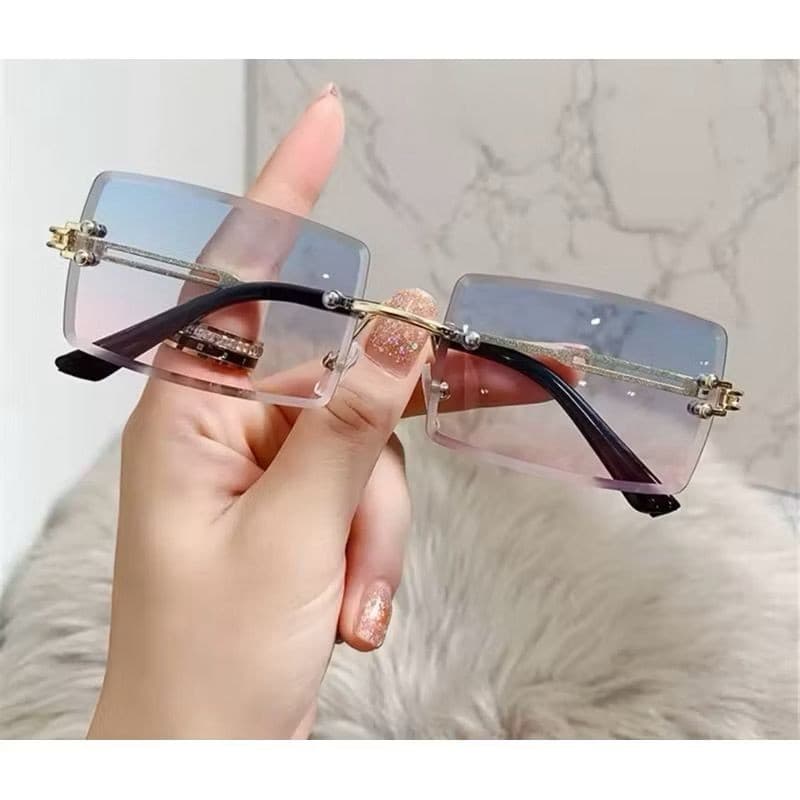 Óculos de Sol Retangular Retro Vintage Sem Aro Clássico Metal Masculino e Feminino