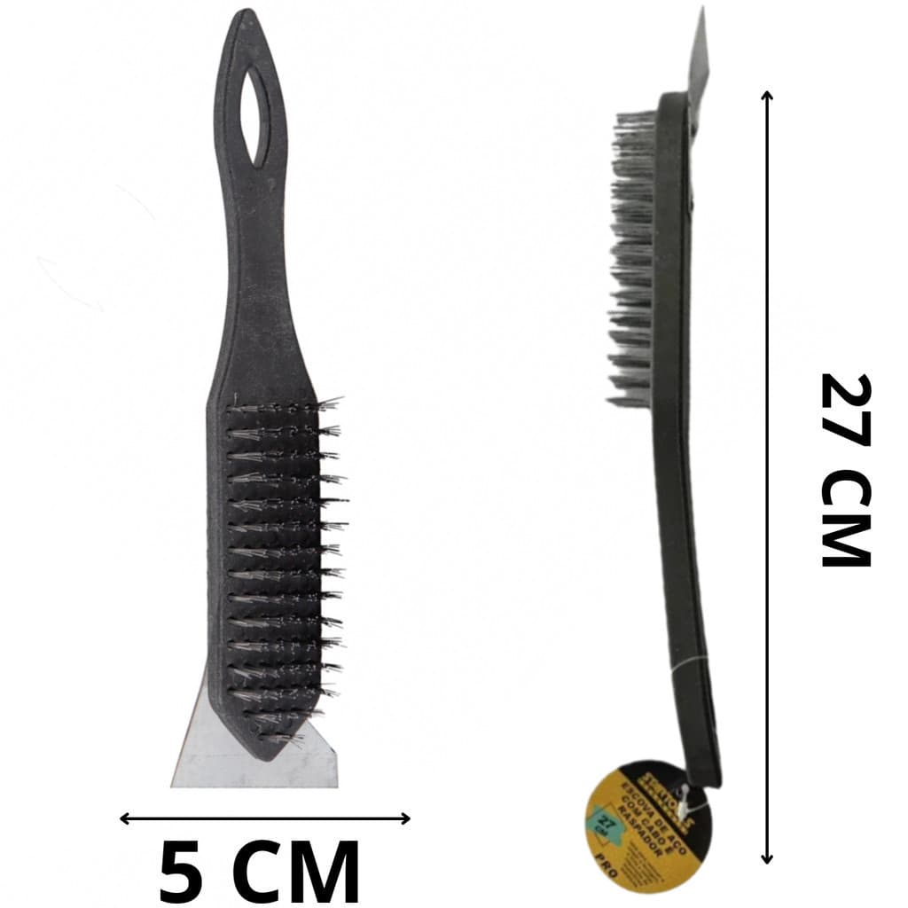 Escova De Aço 6 Fileiras Com Espátula Para Limpar Grelha