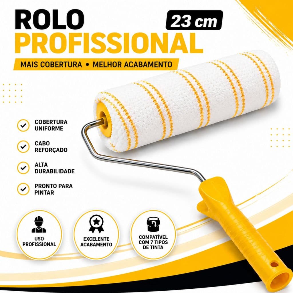Rolo Pintura Parede 23cm Lã Baixa Profissional Sem Respingo Com Cabo