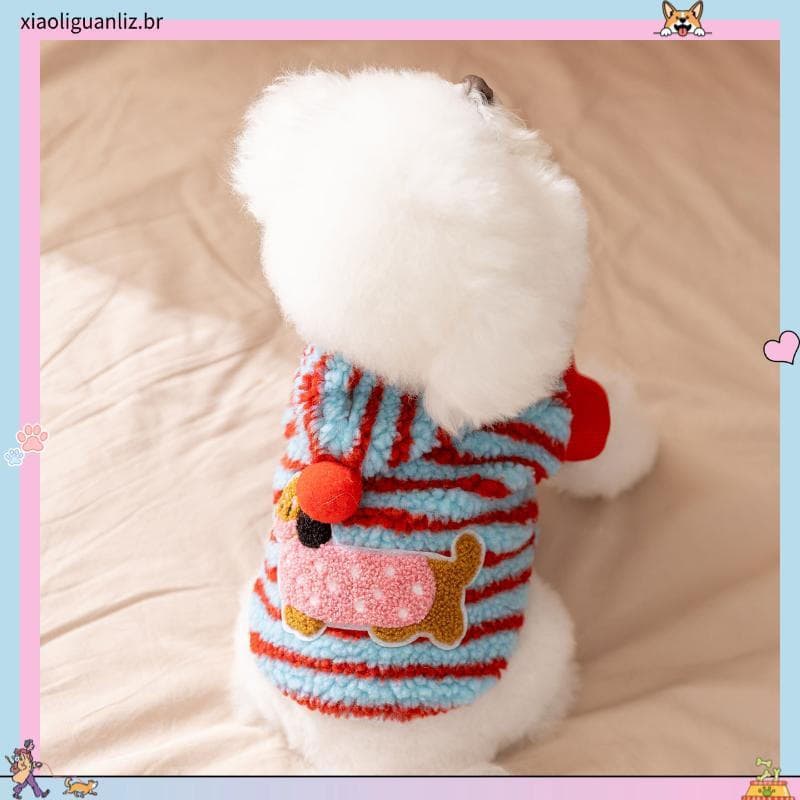 Roupa para cães pequenos, casaco de lã com guia, capuz reforçado, vestuário quente listrado para dachshund.