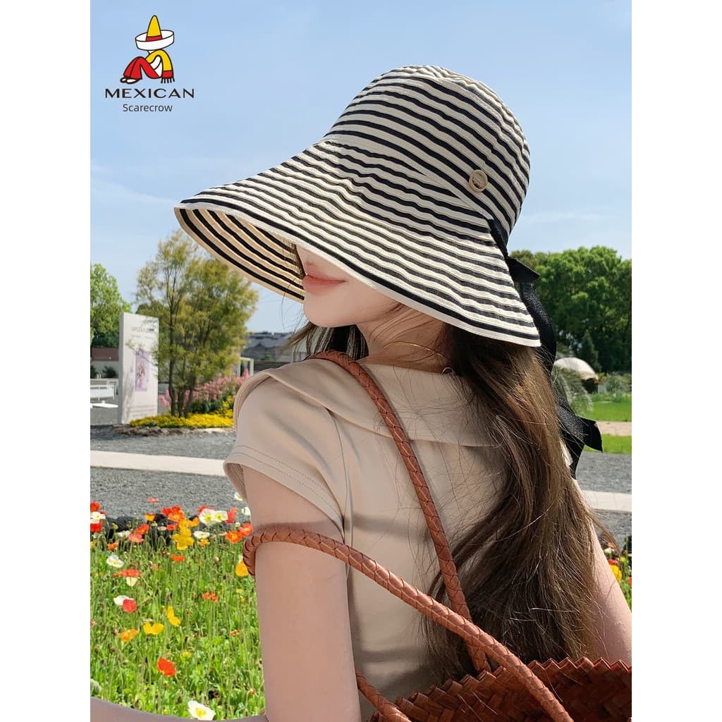 boné feminino bone feminino Chapéu espantalho feminino 2026 novo estilo guarda-sol protetor solar ultravioleta listrado
