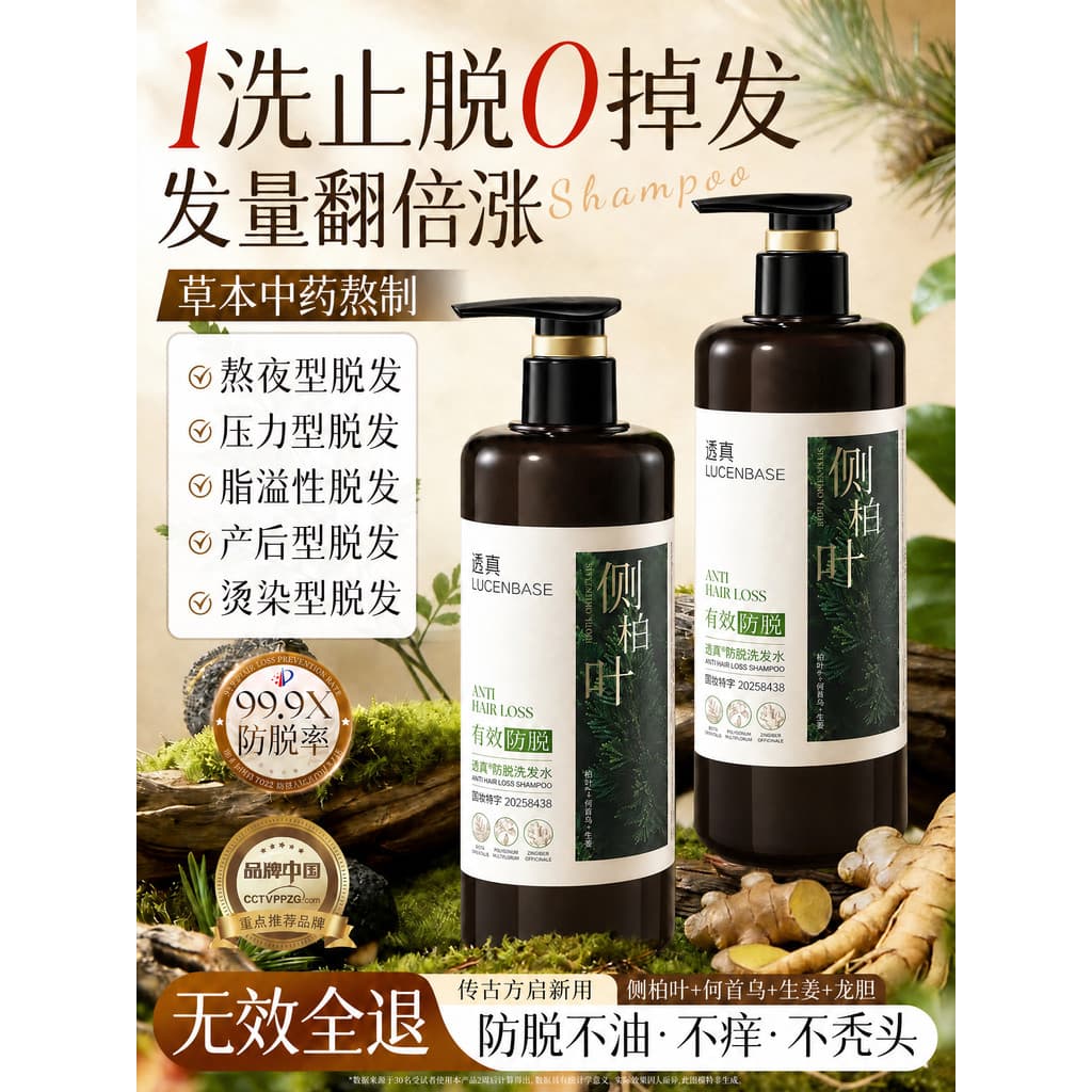 Shampoo lateral de folha de cipreste, anti-derramamento, controle de óleo capilar, fofo, anticaspa, loção anti-coceira,