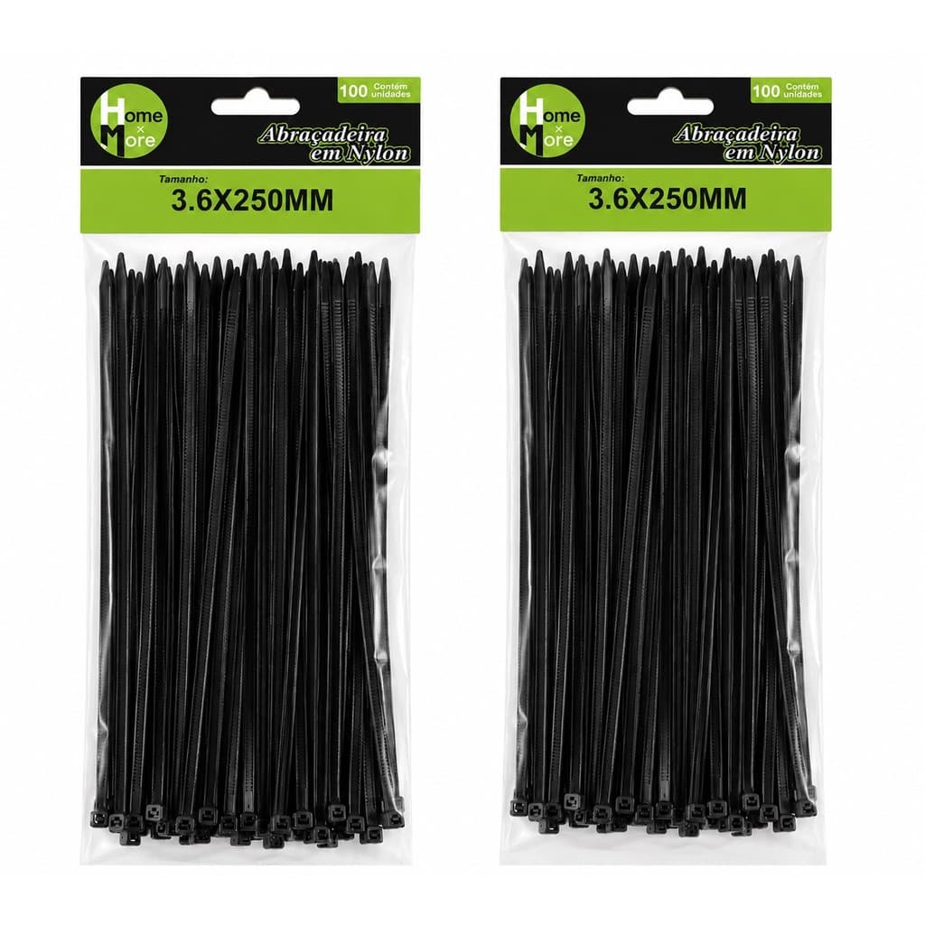 Cinta Plástica Abraçadeira Enforca Gato Nylon 3,6x25cm 200un Abraçadeira Enforca Gato Preto
