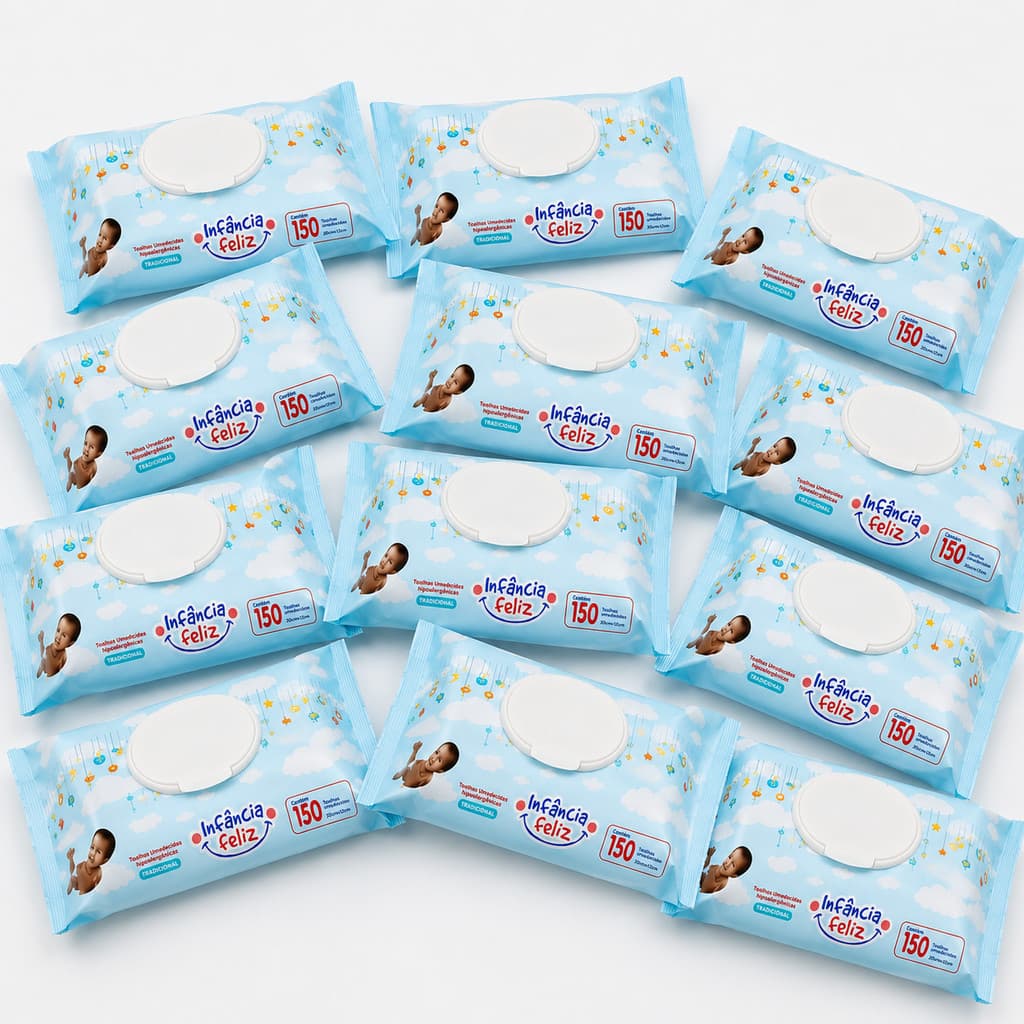 Kit 12 Lenços Umedecido Infantil 150 Folhas Cada - Limpeza Suave Pele Sensível Bebê – Infância Feliz