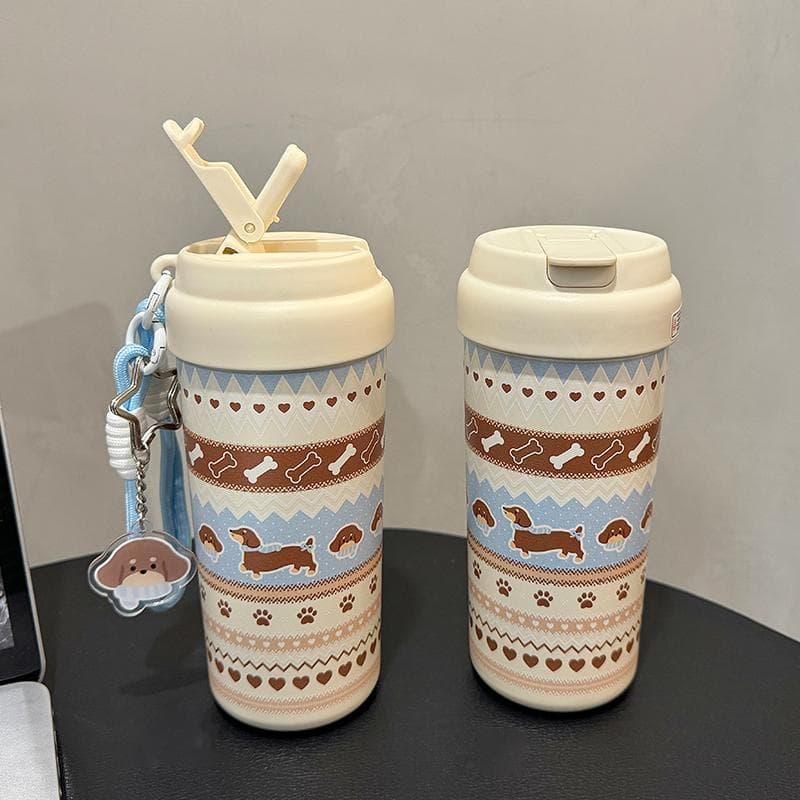 Atmosfera de inverno completa ~ Original Phil ilha Dachshund forro de cerâmica palha copo térmico copo de água portátil